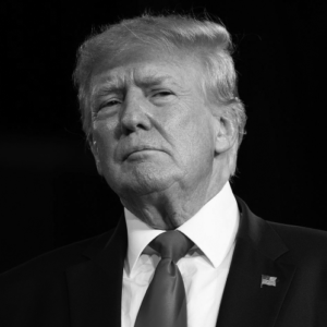 Trump's dumb face in black and white looking smug as usual